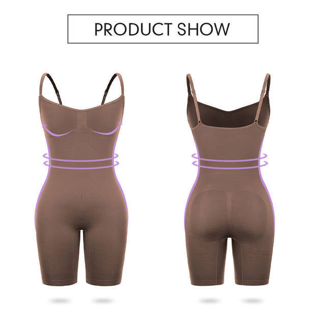 Size L Brown Seamless Full Body Shaper for Women - Tummy Control, Butt Lifter & Thigh Slimmer Bodysuit