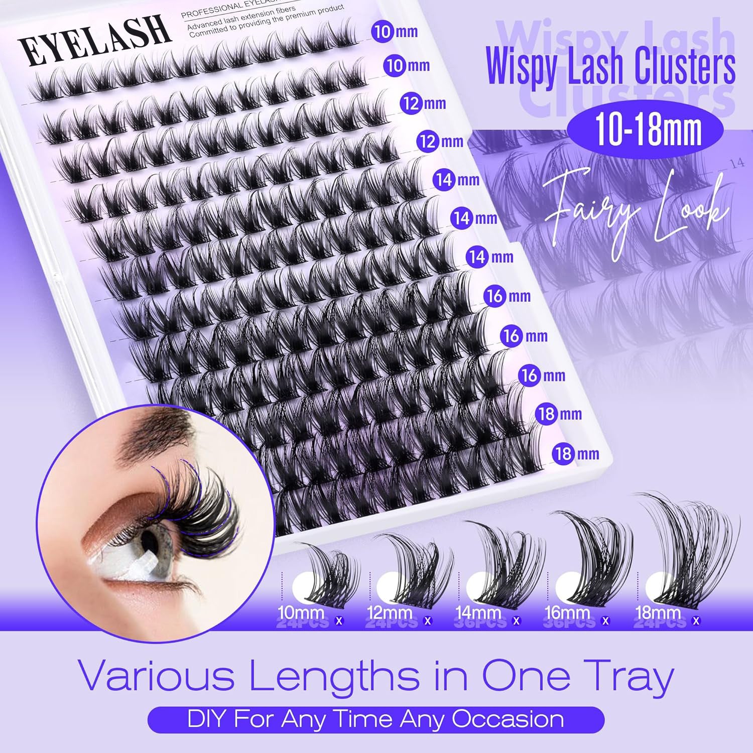 3 Pcs Black Stunning DIY Cluster Eyelash Extension Kit - 3 Trays, Mixed Lengths (10-18mm) Soft Vegan Wispy Lashes for Custom Volume
