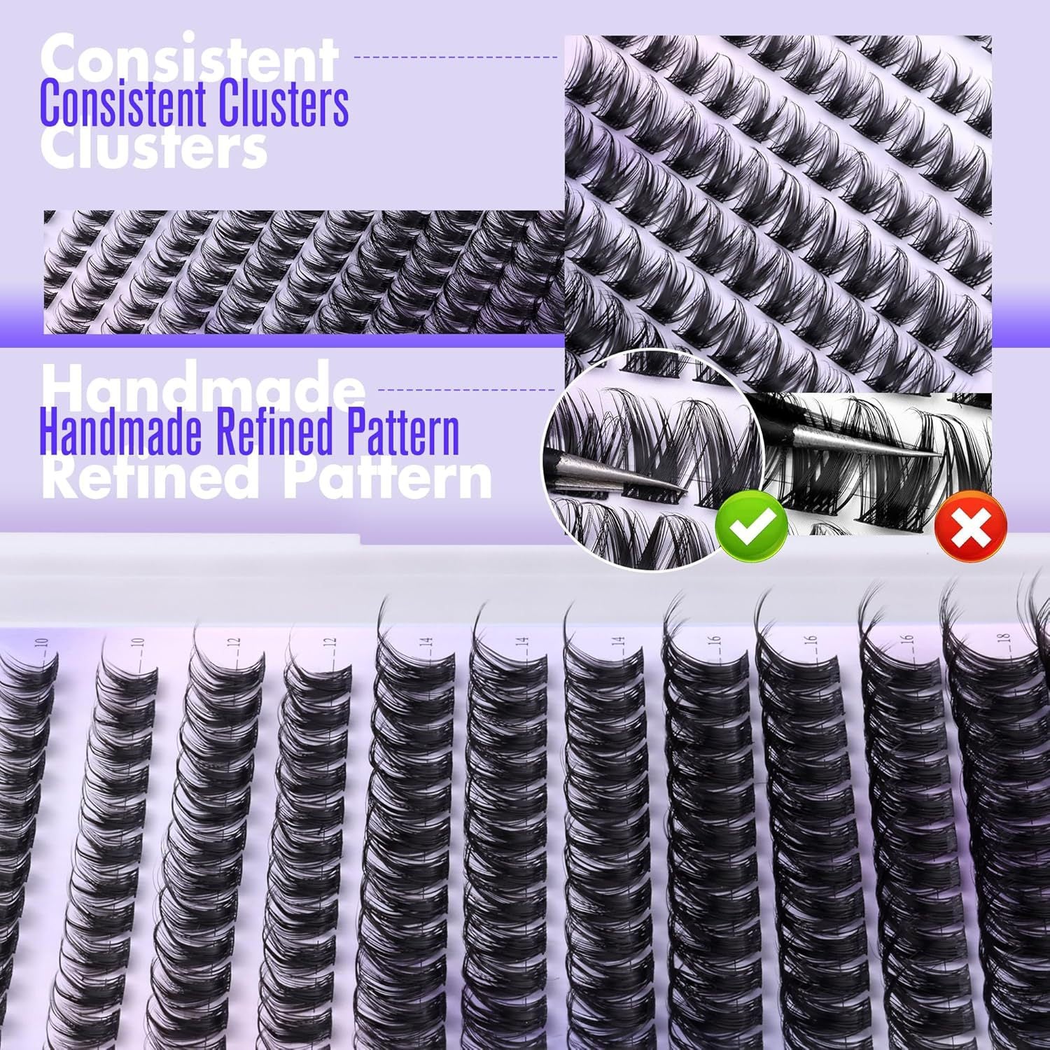 3 Pcs Black Stunning DIY Cluster Eyelash Extension Kit - 3 Trays, Mixed Lengths (10-18mm) Soft Vegan Wispy Lashes for Custom Volume