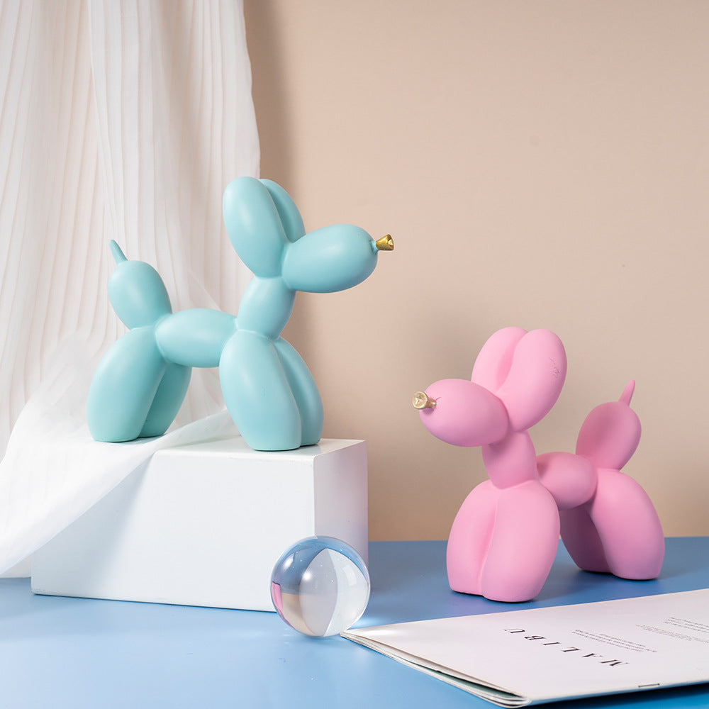 Light Pink Modern Resin Balloon Dog Sculpture - Playful Art Figurine with Golden Snout Accent