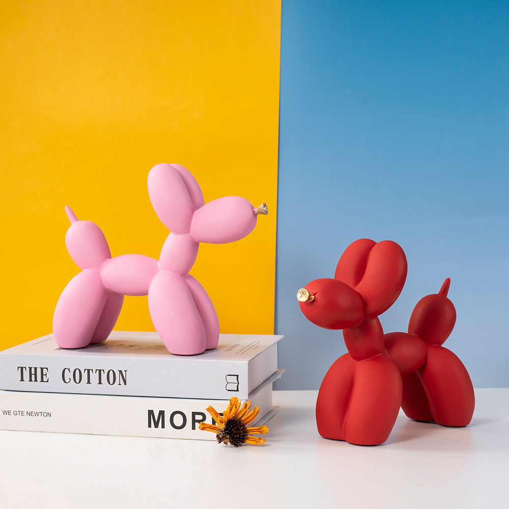Light Pink Modern Resin Balloon Dog Sculpture - Playful Art Figurine with Golden Snout Accent