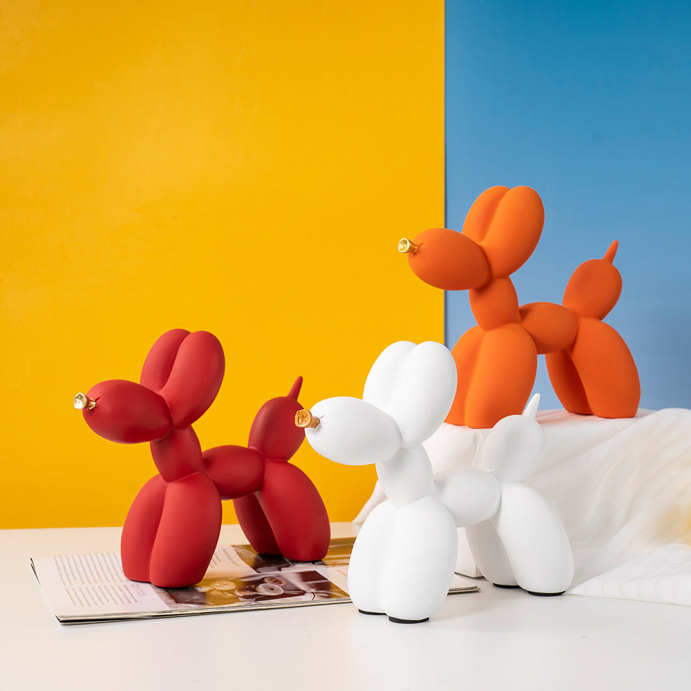 Light Pink Modern Resin Balloon Dog Sculpture - Playful Art Figurine with Golden Snout Accent