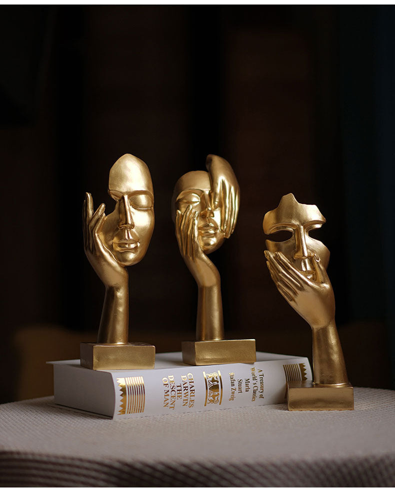 White Style 2 Elegant Abstract Face Sculpture - Modern Resin Art Figurine, Hand & Mask Home Decor Accent