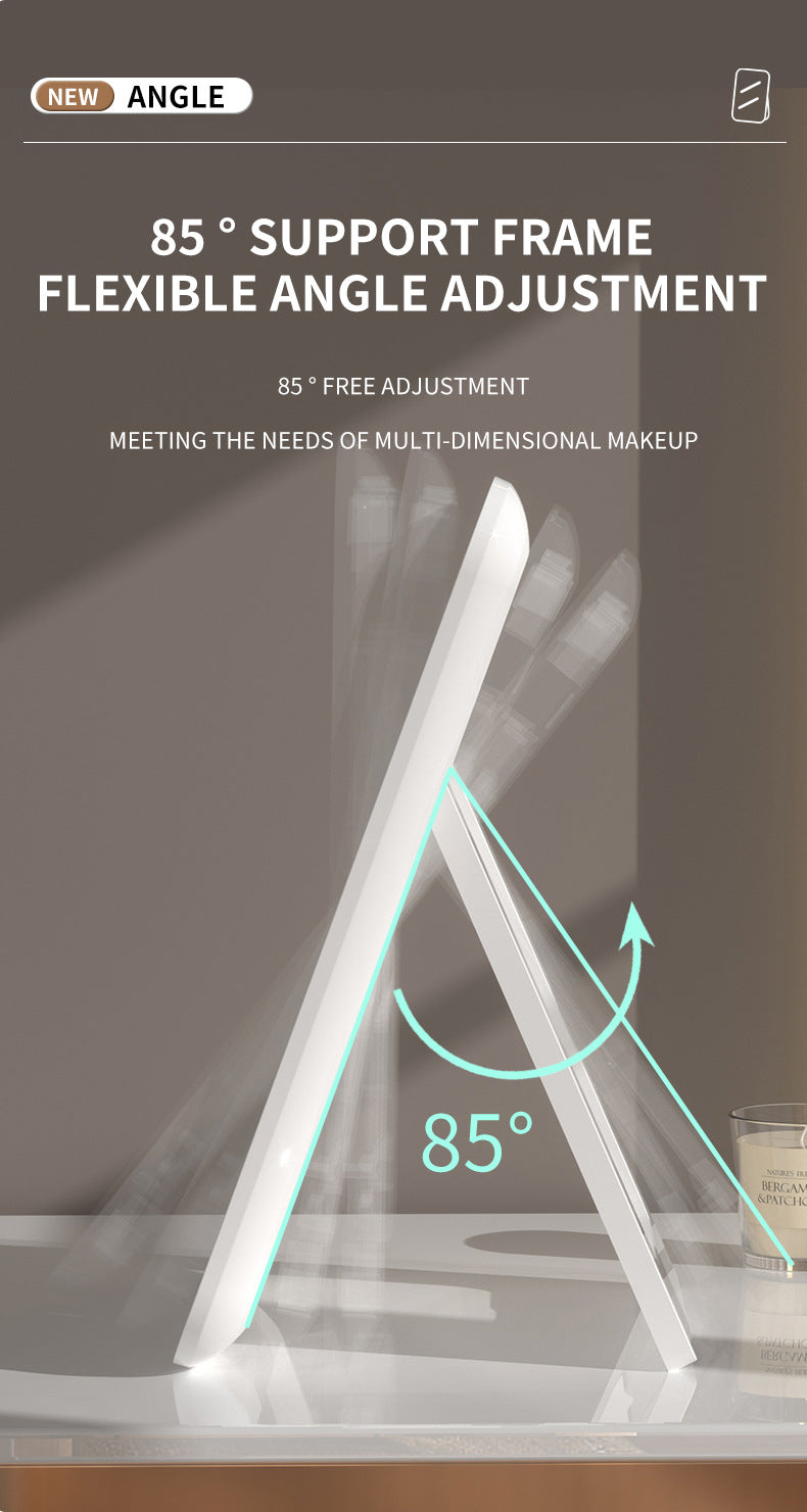 White Professional LED Vanity Mirror - 3 Color Lights, Stepless Dimming & Adjustable Rotating Stand, USB-C Rechargeable