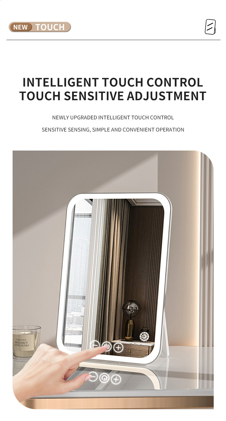 White Professional LED Vanity Mirror - 3 Color Lights, Stepless Dimming & Adjustable Rotating Stand, USB-C Rechargeable