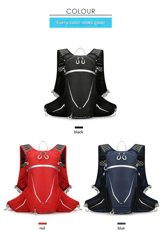 Dark Blue Lightweight 16L Outdoor Cycling & Hiking Backpack - Water-Repellent Nylon Daypack with Reflective Strips