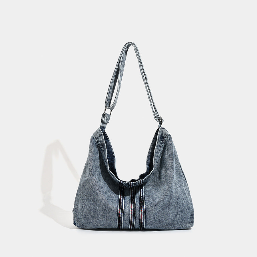 Blue Retro Washed Denim Hobo Bag - Large Capacity Shoulder & Crossbody Tote for Casual Everyday & Commute