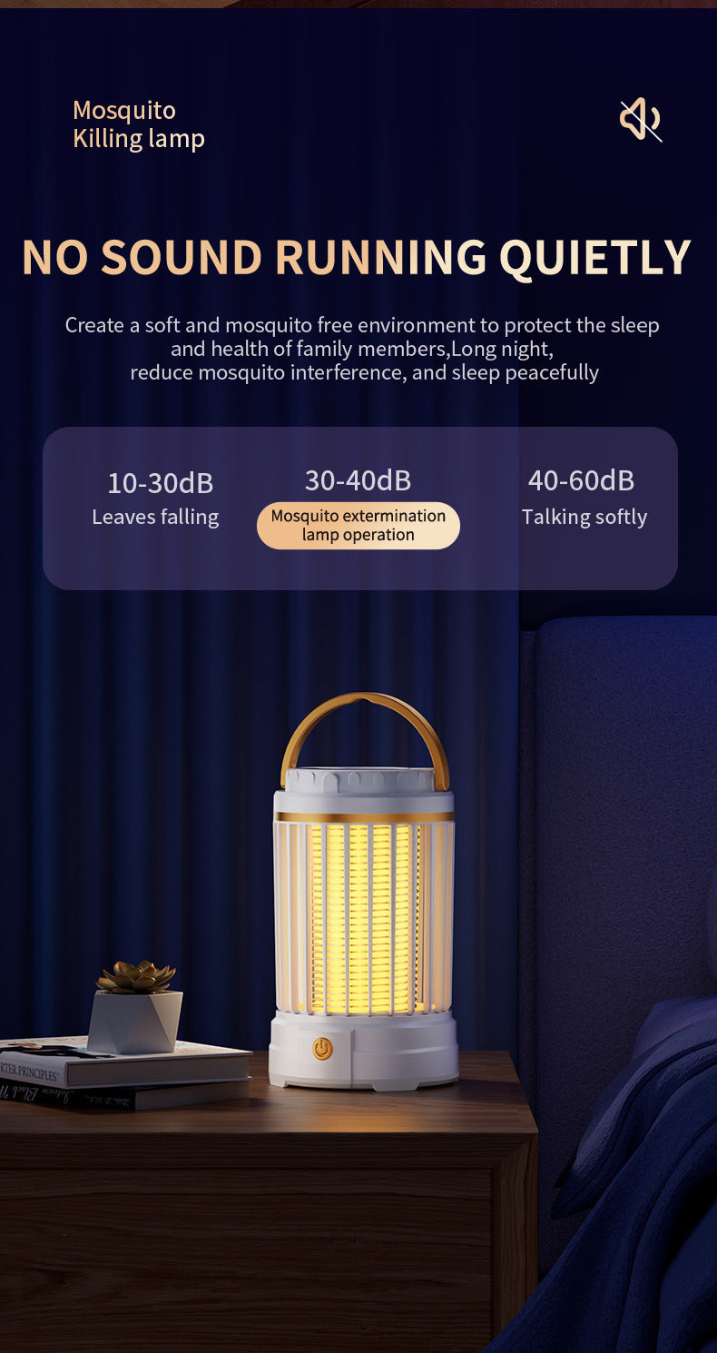 White Portable 3-in-1 Electric Mosquito Zapper Lamp - UV Bug Killer, Warm Night Light & Bright Lantern, USB Plug-in use