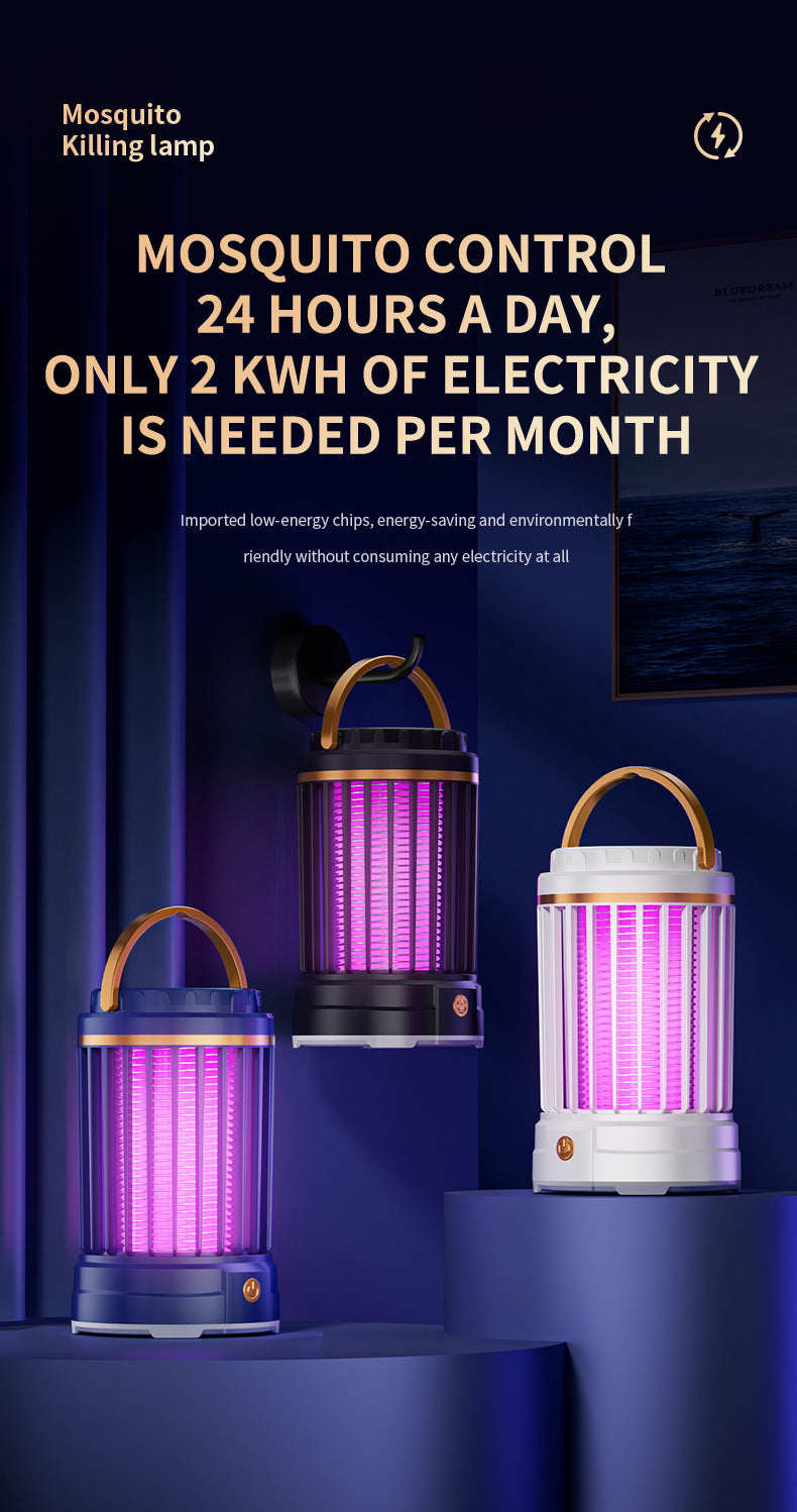 USB Rechargeable Dark Blue Portable 3-in-1 Electric Mosquito Zapper Lamp - UV Bug Killer, Warm Night Light & Bright Lantern
