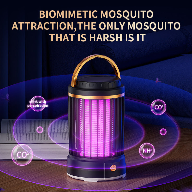 USB Rechargeable Black Portable 3-in-1 Electric Mosquito Zapper Lamp - UV Bug Killer, Warm Night Light & Bright Lantern