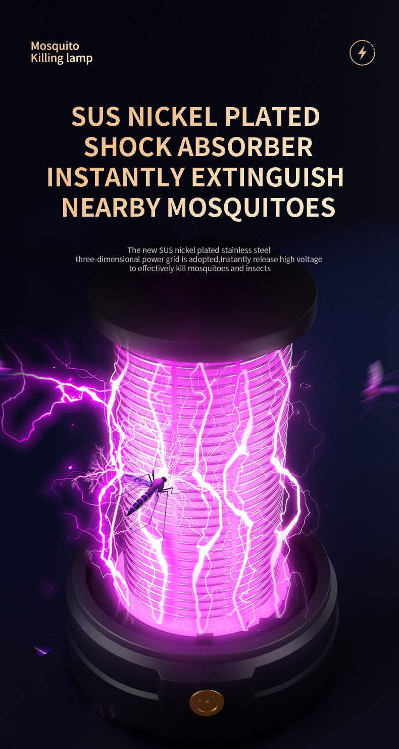 USB Rechargeable Black Portable 3-in-1 Electric Mosquito Zapper Lamp - UV Bug Killer, Warm Night Light & Bright Lantern