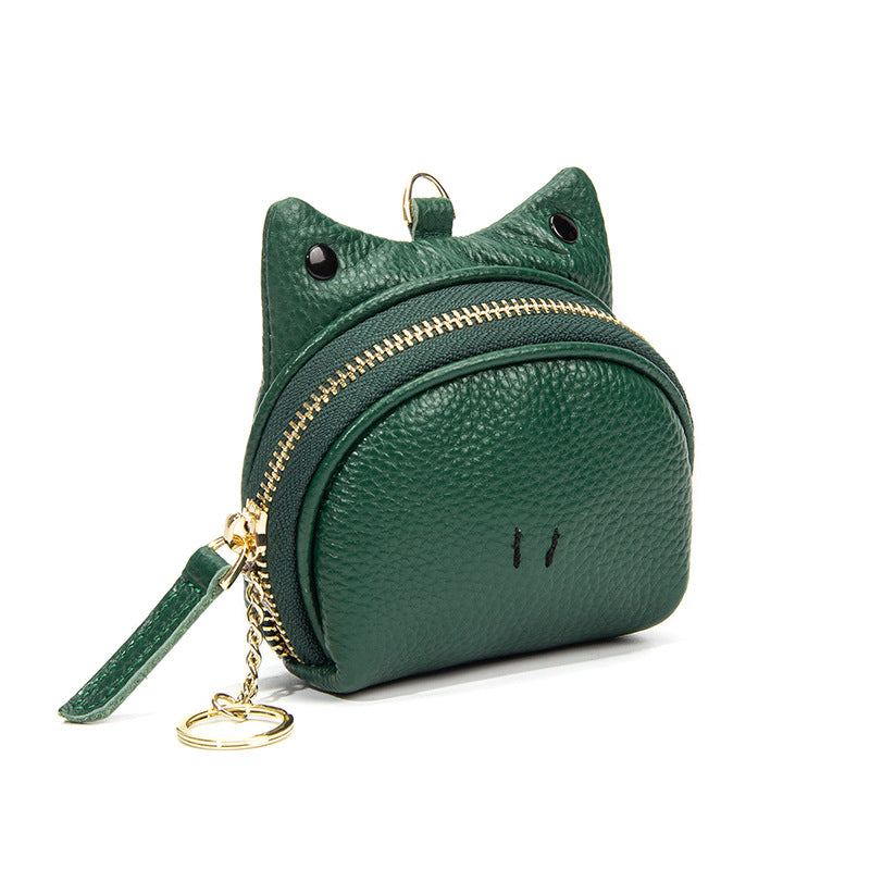 Green Leather Frog Design Coin Purse - Cute Cartoon Mini Wallet Pouch for Keys & Coins with Keyring