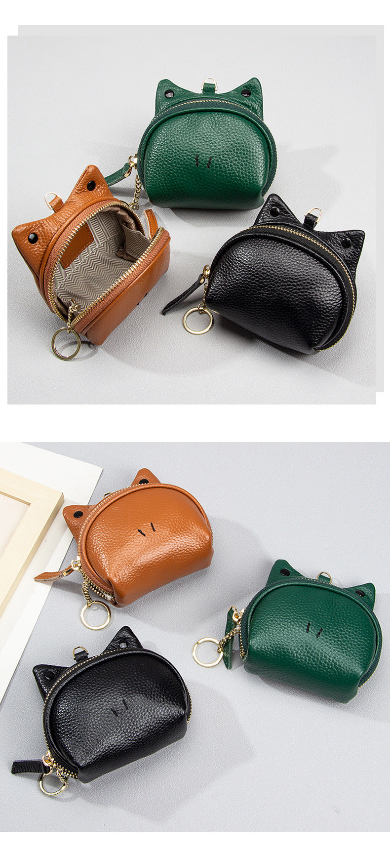 Green Leather Frog Design Coin Purse - Cute Cartoon Mini Wallet Pouch for Keys & Coins with Keyring