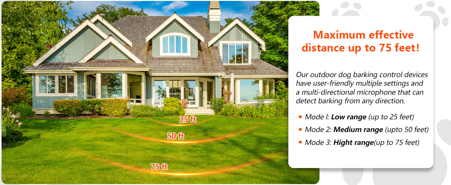 Black Advanced Ultrasonic Dog Bark Control - Dual Emitters, Variable Frequency, IP65 Waterproof, 75ft Range, Rechargeable