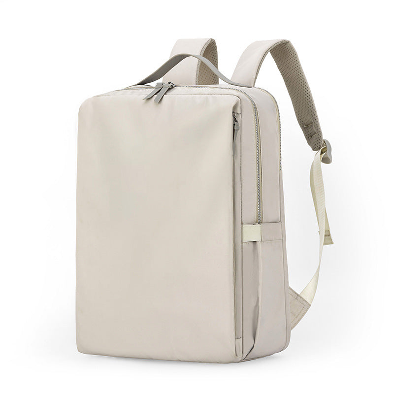 Beige Slim Minimalist Laptop Backpack - Shockproof & Anti-Theft Design, Travel-Friendly with Luggage Strap, Water-Resistant
