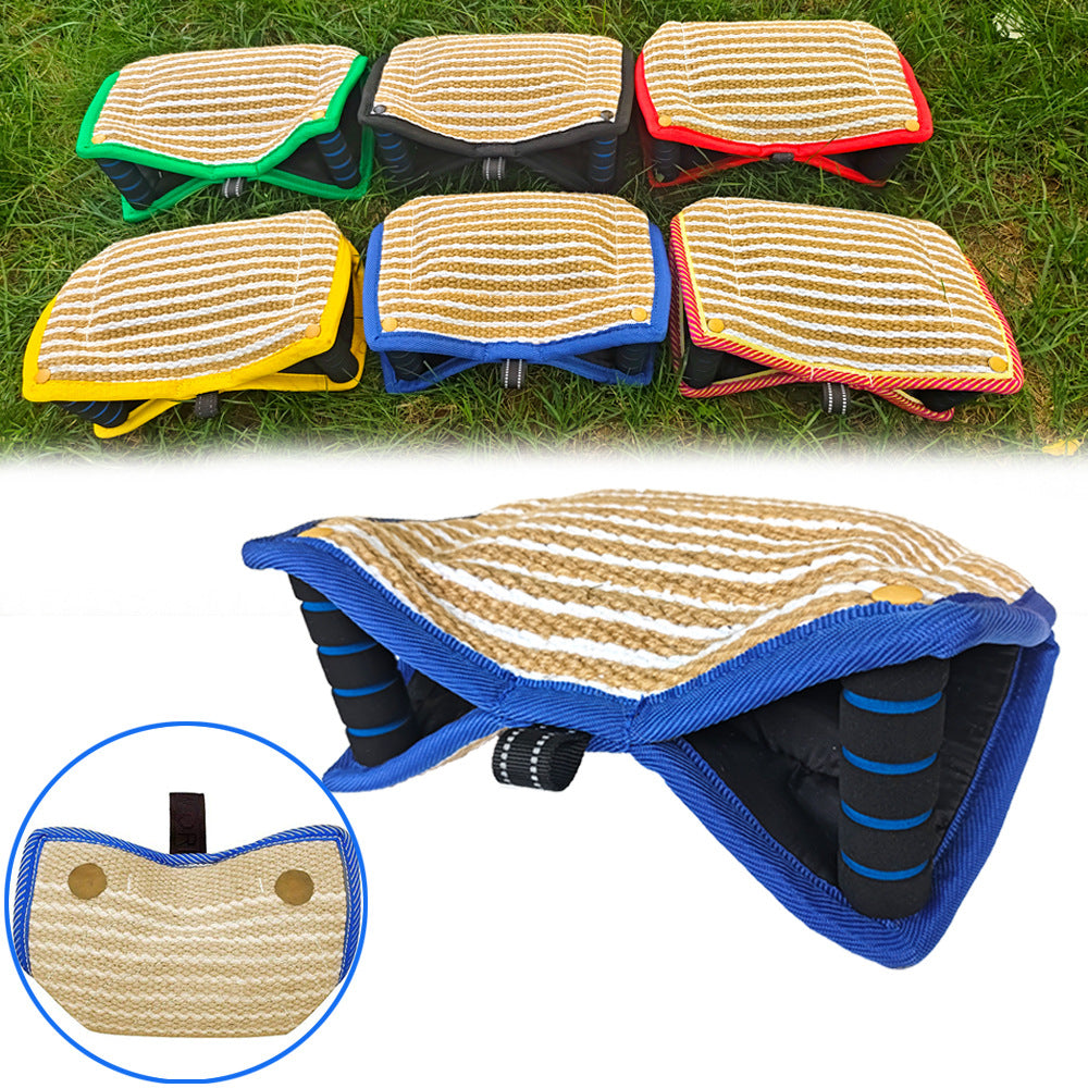 Yellow and Khaki Heavy Duty Jute Dog Bite Pillow - Professional Training Tug Toy with 3 Handles for Schutzhund, K9, Agility & Bite Work