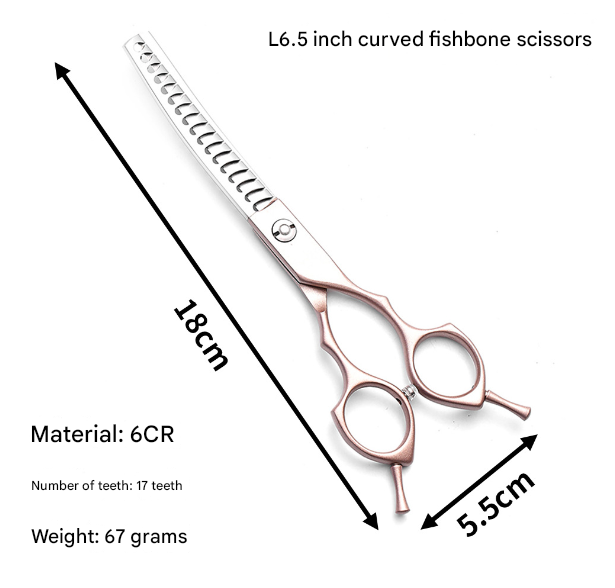 Rose Gold and Silver Professional 6.5 Inch CURVED Pet Grooming CHUNKING Shears - 17-Tooth Stainless Steel Texturizing Scissors for Dogs & Cats