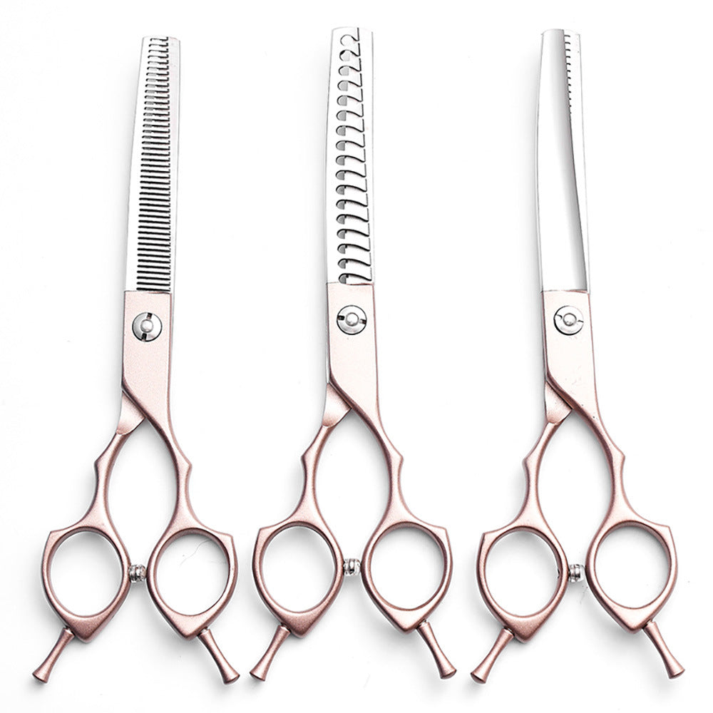 Rose Gold and Silver Professional 6.5 Inch CURVED Pet Grooming CHUNKING Shears - 17-Tooth Stainless Steel Texturizing Scissors for Dogs & Cats