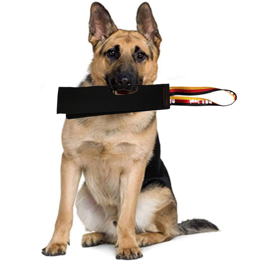 Black Premium Full-Grain Leather Dog Training Tug - Interactive Bite Rag with Strong Loop Handle for Play & Drive Building