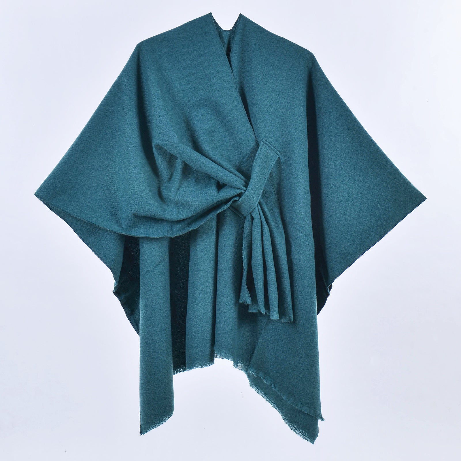 Dark Green Elegant Soft Knit Poncho Cape - Warm Autumn Winter Shawl Wrap with Side Tie, Thick & Luxurious Feel
