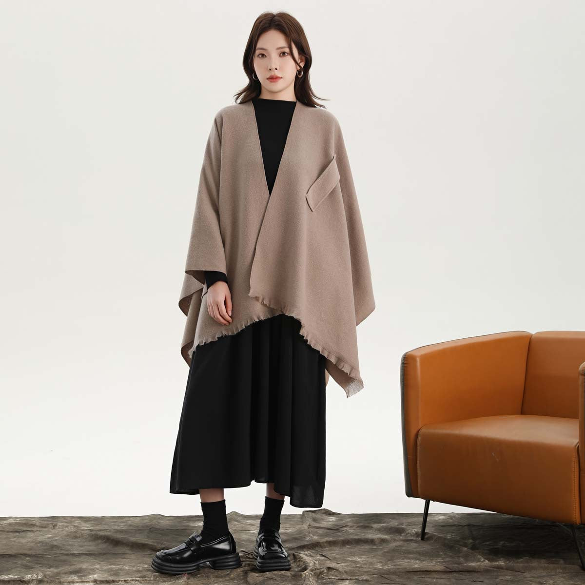 Pink Elegant Soft Knit Poncho Cape - Warm Autumn Winter Shawl Wrap with Side Tie, Thick & Luxurious Feel