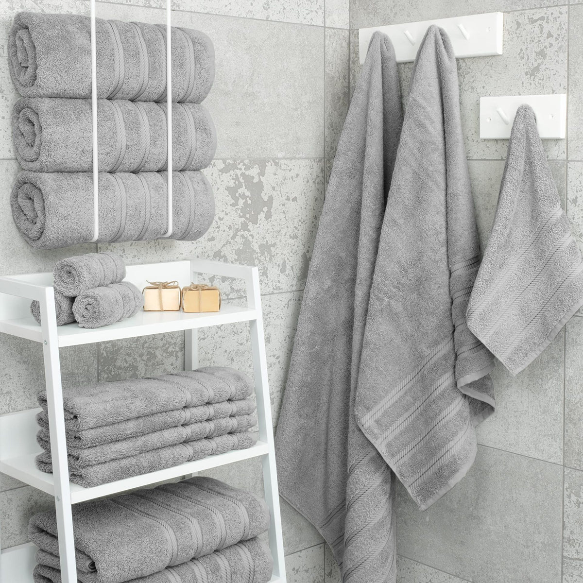 White Luxury 6-Piece Combed Cotton Towel Bale Set - Ultra Soft & Absorbent Bath, Hand, Face Towels