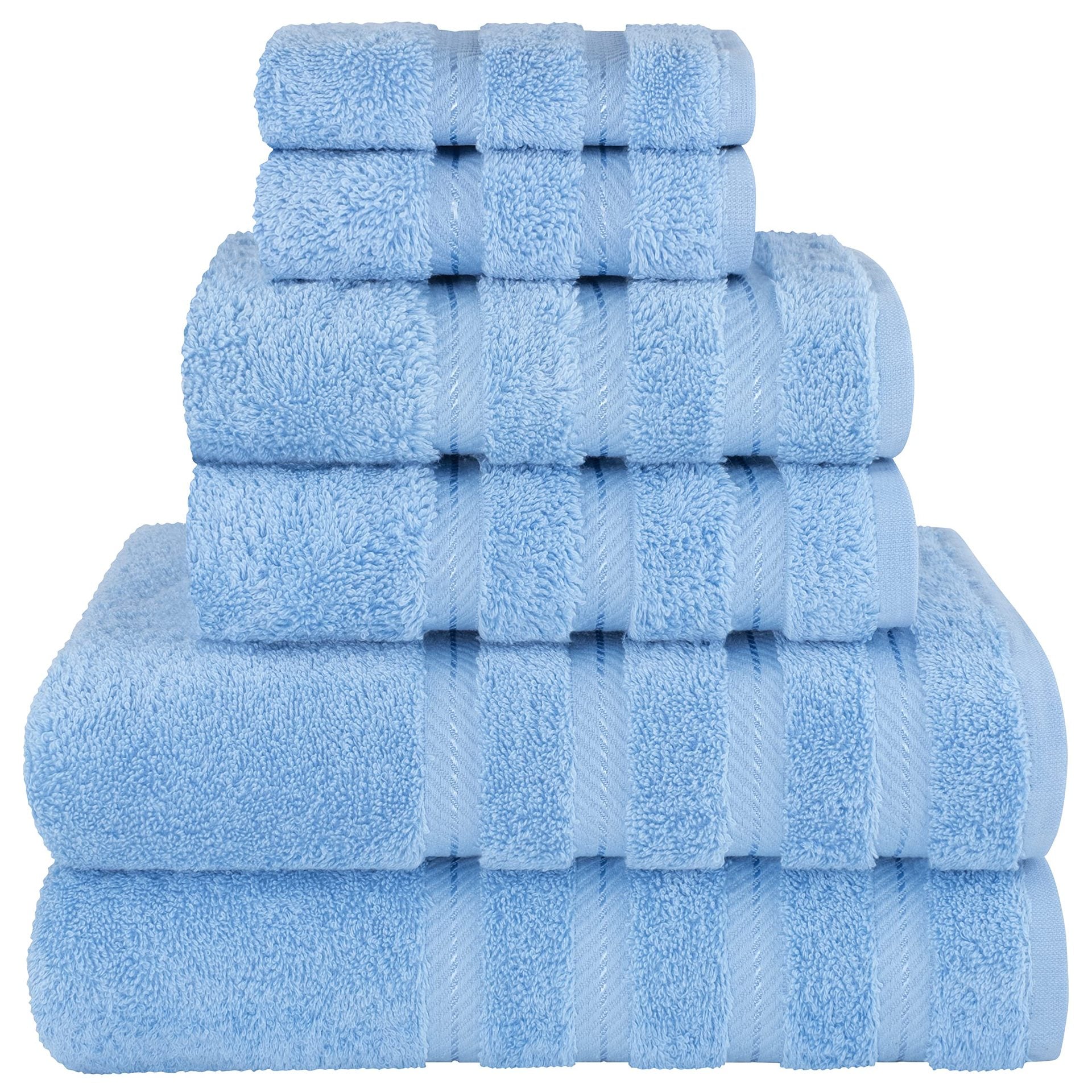 Light Blue Luxury 6-Piece Combed Cotton Towel Bale Set - Ultra Soft & Absorbent Bath, Hand, Face Towels