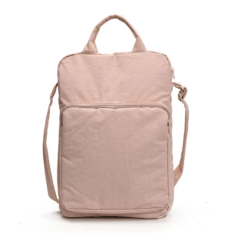 Pink Lightweight Nylon Vertical Crossbody Tote Bag - Casual Shoulder Bag with Adjustable Strap & Pockets