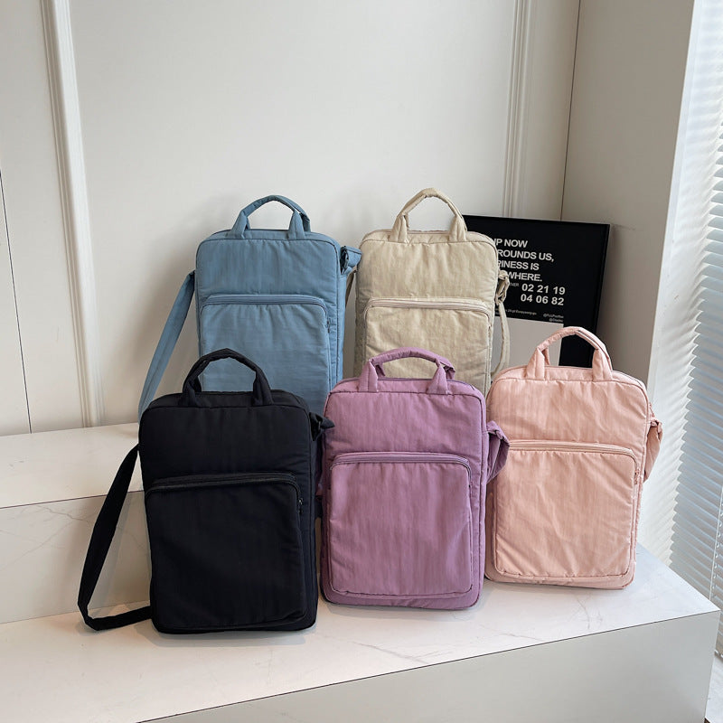 Purple Lightweight Nylon Vertical Crossbody Tote Bag - Casual Shoulder Bag with Adjustable Strap & Pockets