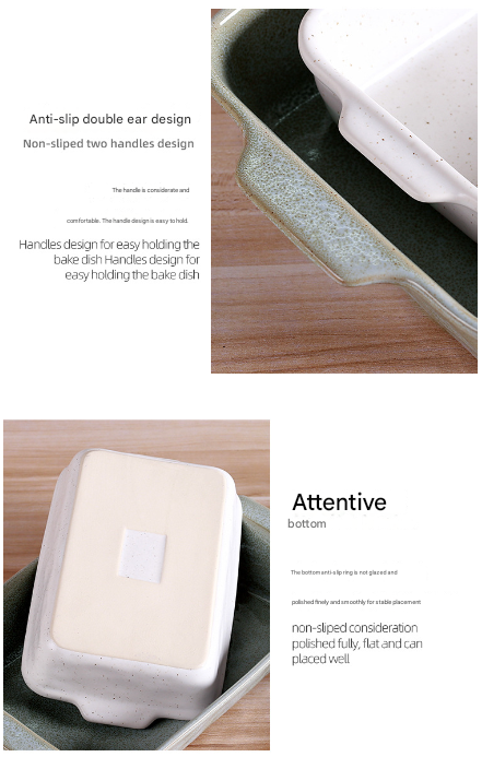 Green Elegant Speckled Ceramic Rectangular Baking Dish - 800ML Oven & Microwave Safe Casserole Pan with Handles