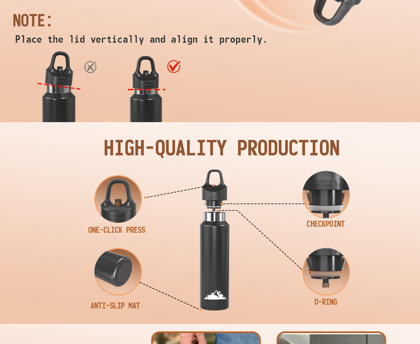 Black 480ml Insulated Stainless Steel Water Bottle - Leakproof One-Click Lid Thermal Flask for Hot & Cold Drinks