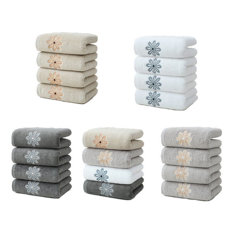 Grey 4-Pack Elegant Glod Floral Embroidered Cotton Hand Towels - Ultra Soft & Absorbent