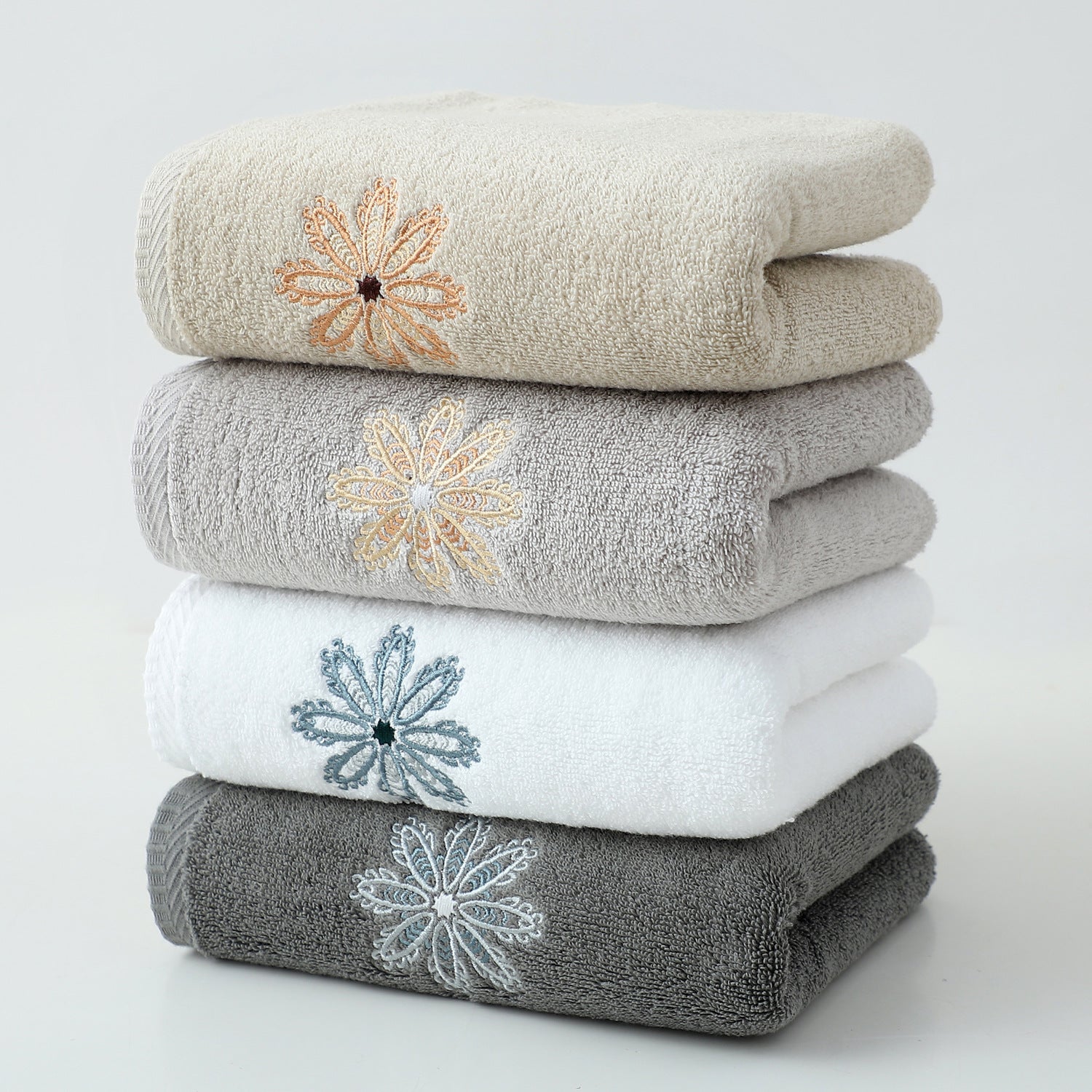 Color Mixing 4-Pack Elegant Floral Embroidered Cotton Hand Towels - Ultra Soft & Absorbent