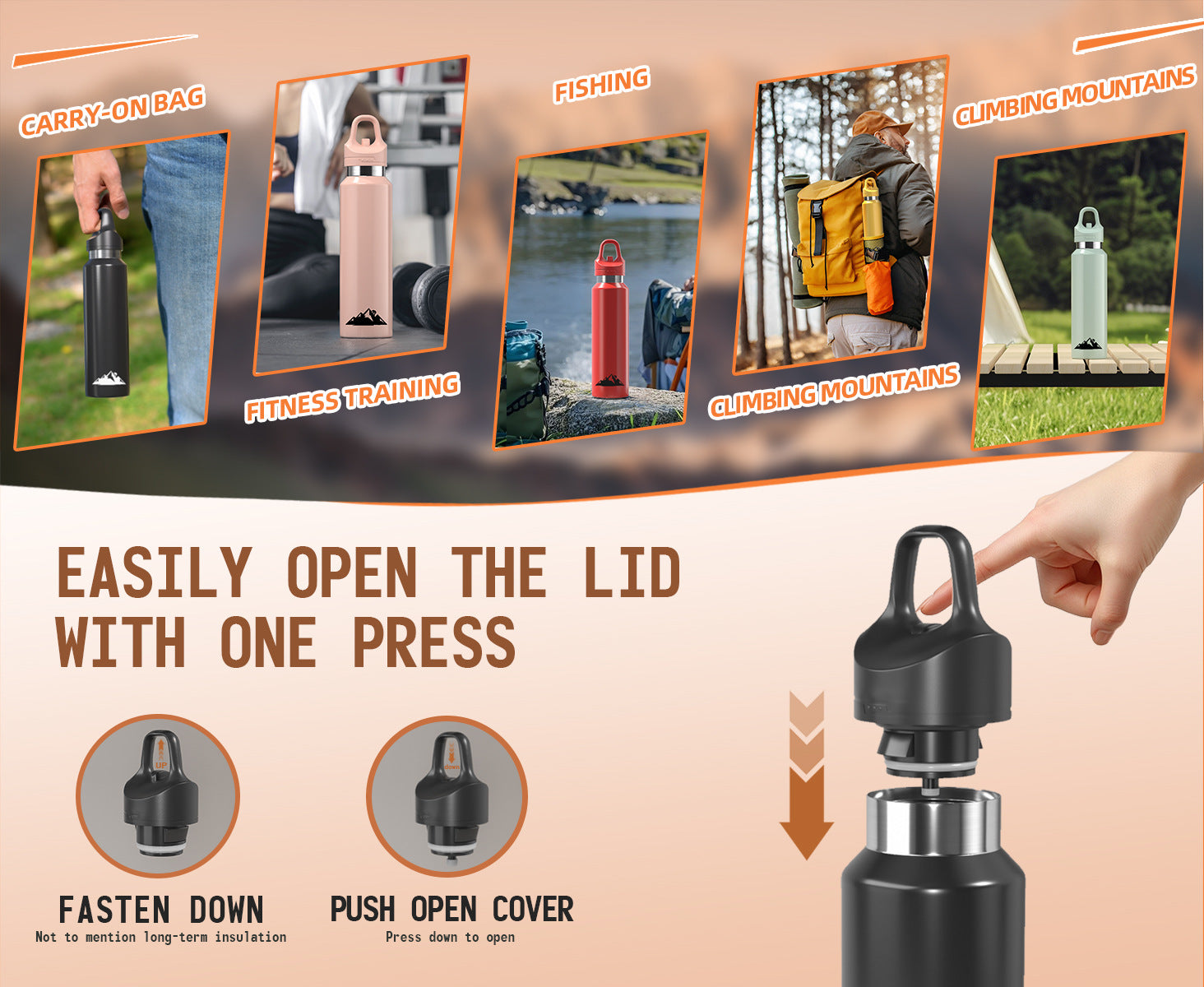 Green 680ml Insulated Stainless Steel Water Bottle - Leakproof One-Click Lid Thermal Flask for Hot & Cold Drinks