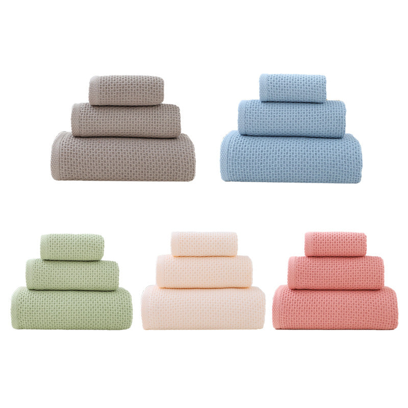 Light Pink Premium 3-Piece Waffle Weave Cotton Towel Set - Lightweight, Quick-Dry & Absorbent - Bath, Hand, Face Cloth