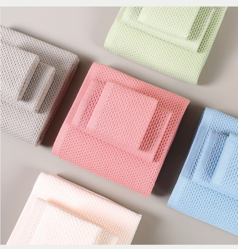 Blue Premium 3-Piece Waffle Weave Cotton Towel Set - Lightweight, Quick-Dry & Absorbent - Bath, Hand, Face Cloth