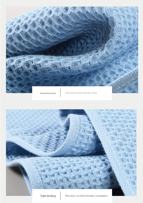 Blue Premium 3-Piece Waffle Weave Cotton Towel Set - Lightweight, Quick-Dry & Absorbent - Bath, Hand, Face Cloth