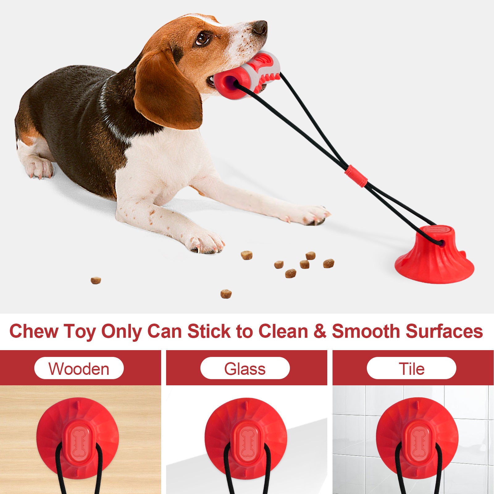 Red Interactive Dog Suction Cup Tug Toy - Durable TPR Chew & Treat Dispenser for Teeth Cleaning & Solo Play
