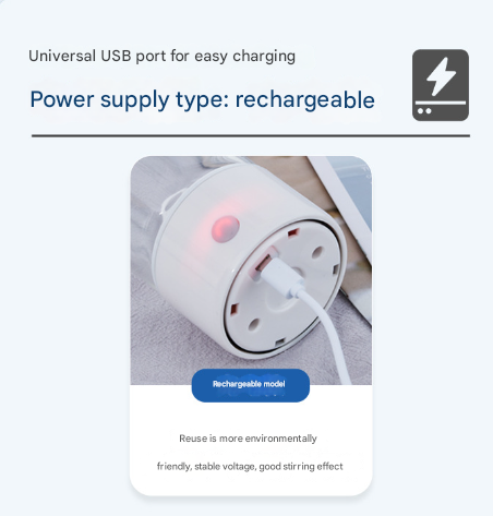 White Portable Electric Self-Stirring Mug - 300ml USB Rechargeable Glass Shaker Bottle for Protein, Coffee & Mixes