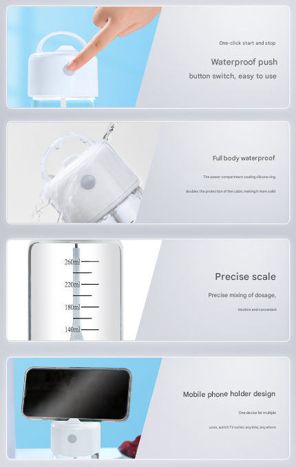 White Portable Electric Self-Stirring Mug - 300ml USB Rechargeable Glass Shaker Bottle for Protein, Coffee & Mixes