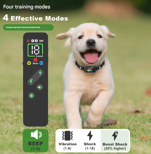Black Rechargeable Remote Dog Training Collar - Waterproof E-Collar with Beep, Vibration & Shock Modes