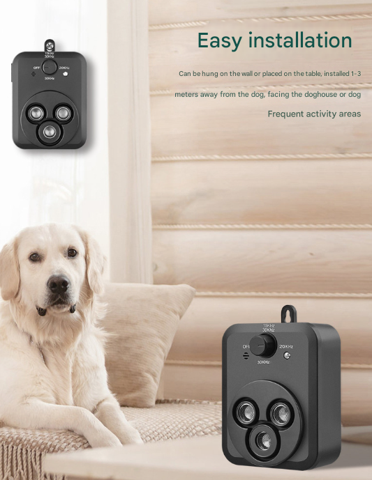 Black Advanced Ultrasonic Anti-Barking Device - Tri-Core Sonic Bark Control, 3 Frequencies, 10m Range, USB-C Rechargeable