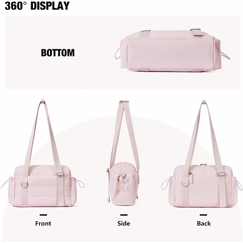 Beige Chic Women's Mini Gym Duffel Bag - Lightweight Nylon Shoulder Tote with Wet Pocket, Multiple Compartments & Removable Pouch