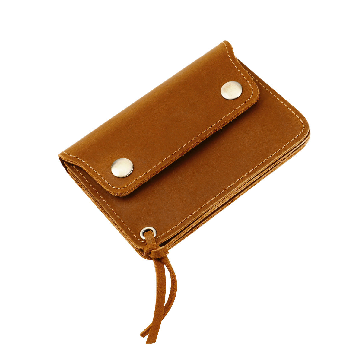 Khaki Vintage Handmade Crazy Horse Leather Wallet - Compact Card Holder & Zippered Coin Purse with Snap Closure