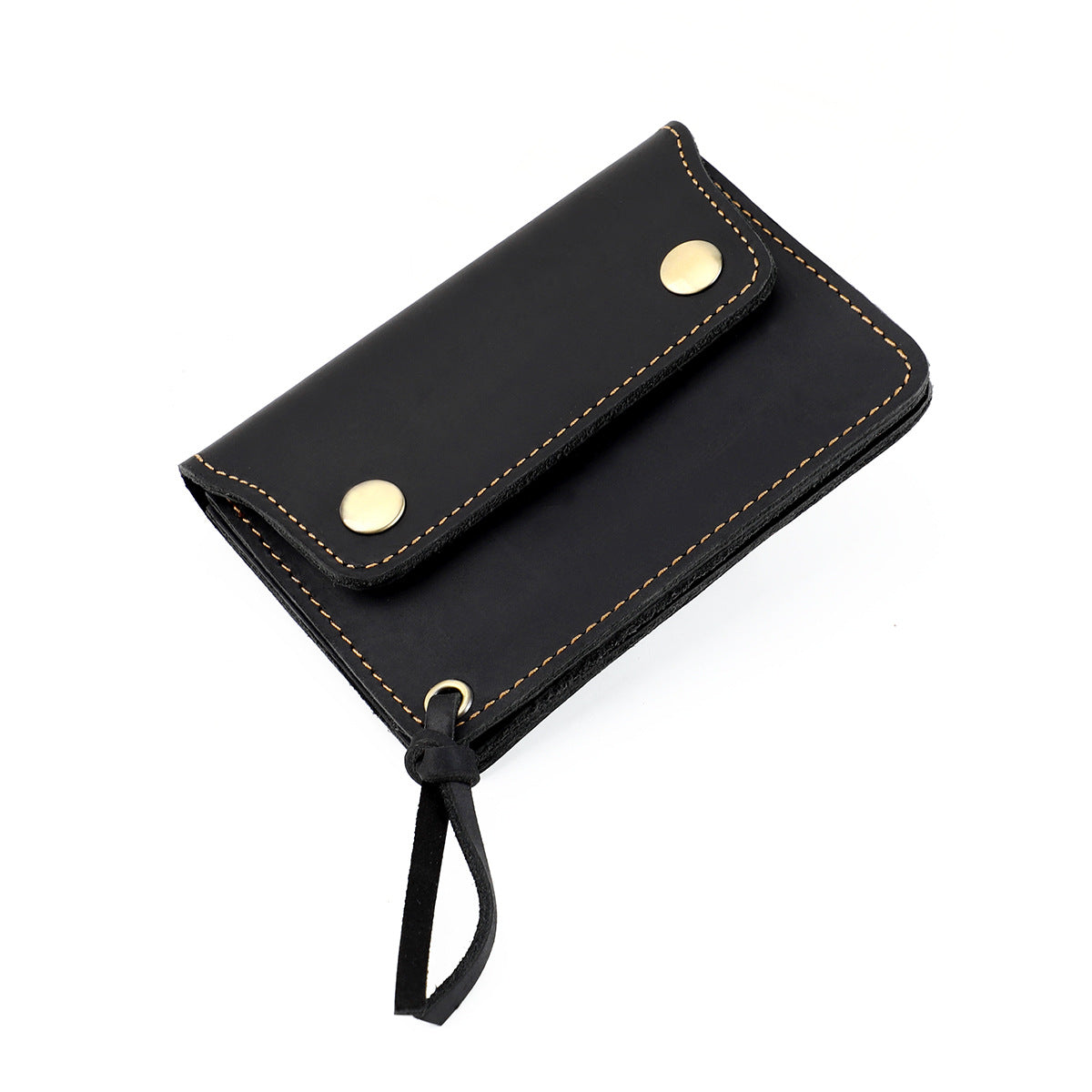 Black Vintage Handmade Crazy Horse Leather Wallet - Compact Card Holder & Zippered Coin Purse with Snap Closure