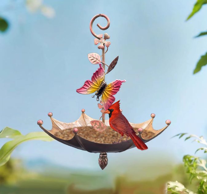Butterfly Charming Hanging Umbrella Bird Feeder - Decorative Outdoor Garden Accent