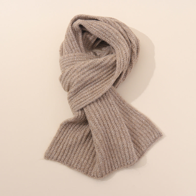 Khaki Soft Ribbed Knit Winter Scarf - Cozy Warm Wool Blend Neck Wrap (160x25cm)