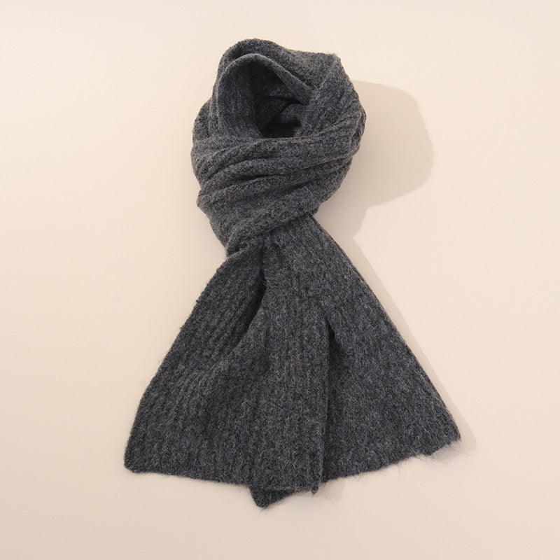 Dark Grey Soft Ribbed Knit Winter Scarf - Cozy Warm Wool Blend Neck Wrap (160x25cm)