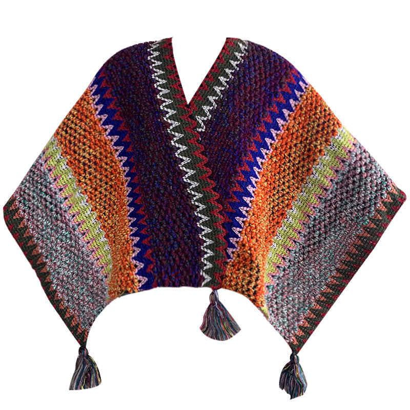 Iridescent Cozy Knitted Poncho Cape - Thick Mohair Blend Winter Shawl Wrap (106x135cm)