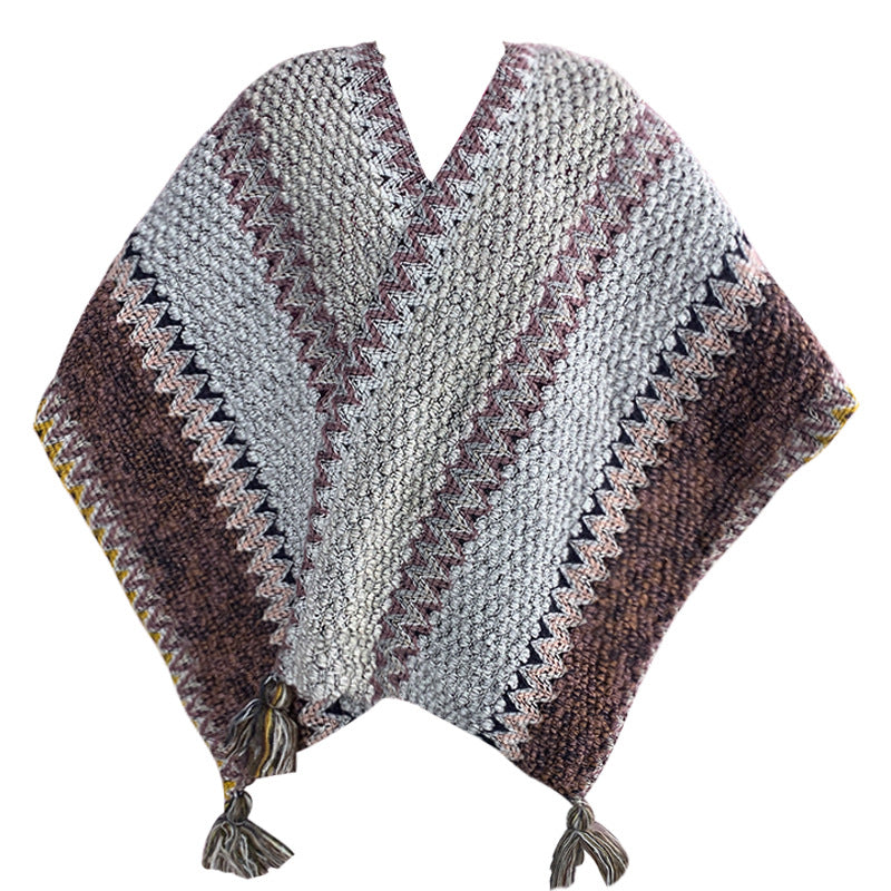 Grey Cozy Knitted Poncho Cape - Thick Mohair Blend Winter Shawl Wrap (106x135cm)